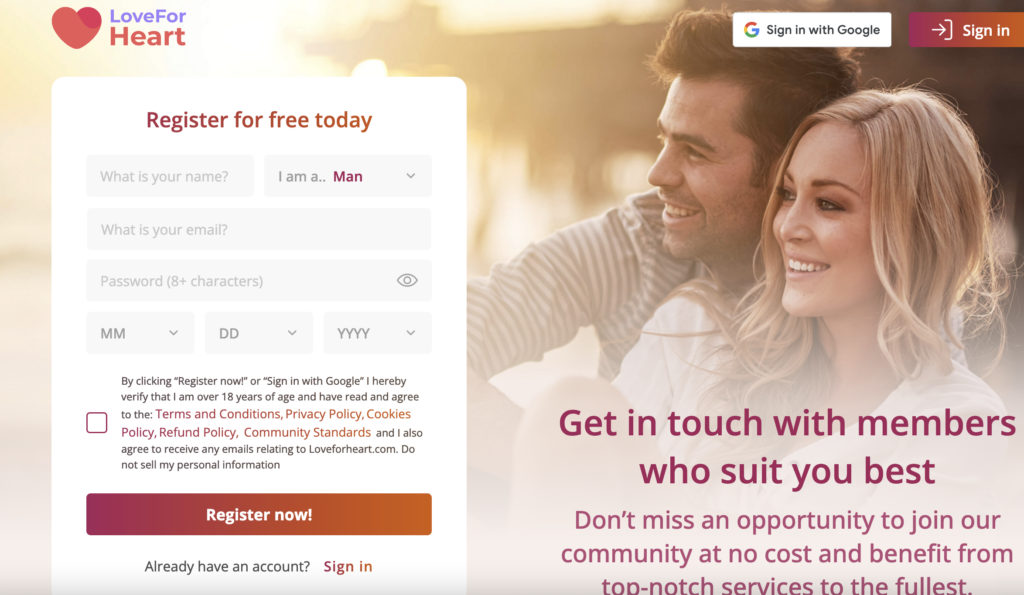 Creating an Account on LoveForHeart